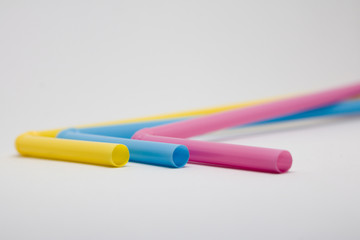 Close up colorful Straw on white background