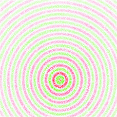 Stippled concentric circles ripple pattern in magenta and green, textured vector background pattern.