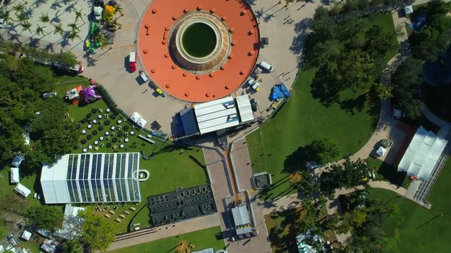 Aerial Bayfront Park Miami Florida stage setup for the New Years celebration party 4k