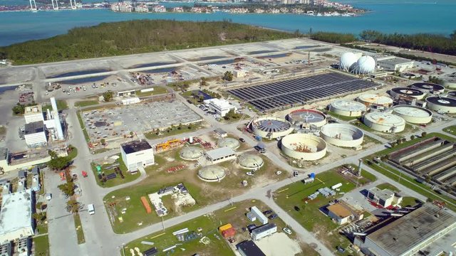 Aerial Drone Video Water Treatment Plant Key Biscayne Florida