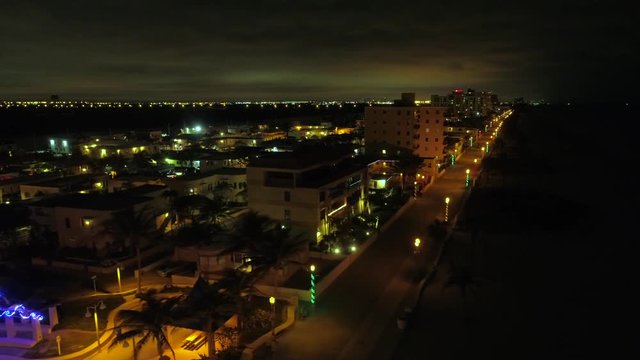 Aerial video Hollywood Beach FL at night