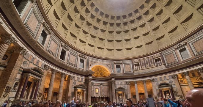 ROME, ITALY  &ndash; OCTOBER 2015 : Moving timelapse / hyperlapse of Panth&eacute;on interior at daytime