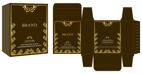 Packaging design, gold luxury box design template and mockup box. Illustration vector