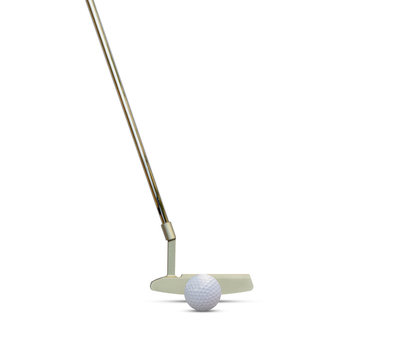 Putter and golf ball isolated on white  background with space for text