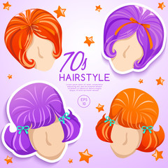 70s Vintage Hairstyle Set : Vector Illustration