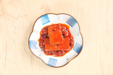 A plate of fermented bean curd on the dinner table