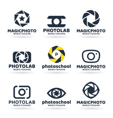 Photographer logo design, photography and photo camera icon, diaphragm symbol