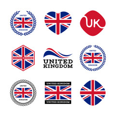 United Kingdom, Great Britain, UK - collection of vector flags, icons, labels, stickers and badges