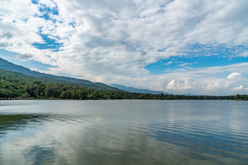 Lake with blue sky background