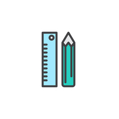 Pencil and ruler stationery filled outline icon, line vector sign, linear colorful pictogram isolated on white. Stationery symbol, logo illustration. Pixel perfect vector graphics