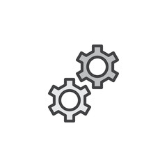 Cog wheels filled outline icon, line vector sign, linear colorful pictogram isolated on white. Gear, settings, preferences symbol, logo illustration. Pixel perfect vector graphics