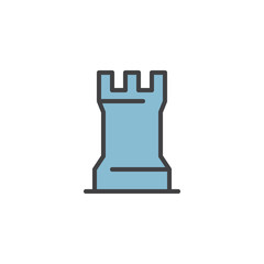 Chess game piece filled outline icon, line vector sign, linear colorful pictogram isolated on white. Rook chess figure symbol, logo illustration. Pixel perfect vector graphics