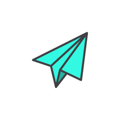 Paper airplane filled outline icon, line vector sign, linear colorful pictogram isolated on white. Origami plane symbol, logo illustration. Pixel perfect vector graphics