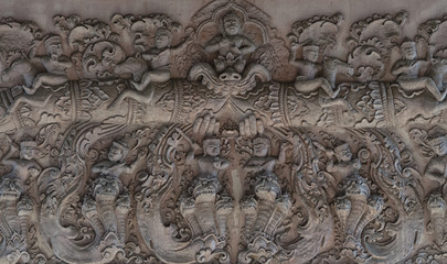 Detail of relief sculpture in a temple near Chiang Mai Thailand