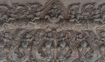 Detail of relief sculpture in a temple near Chiang Mai Thailand