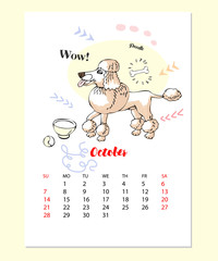  Funny Poodle Dog Sketch  Calendar