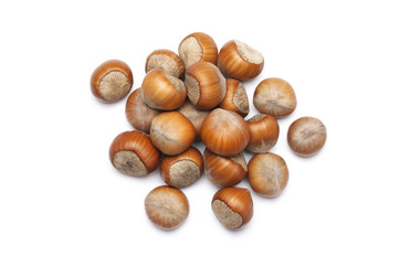 Hazelnuts on white
