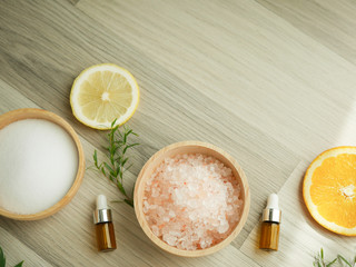 natural cosmetic skincare serum packaging with leaf, home made oil and beauty vitamin ingredient.organic product research the blank bottle container ,bio science . alternative medicine. spa.