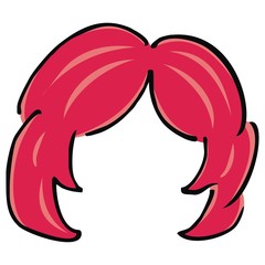 Red wig, hairdo of lady, vector icon, hand drawing