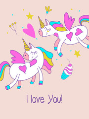 Unicorns Valentine's day illustration.