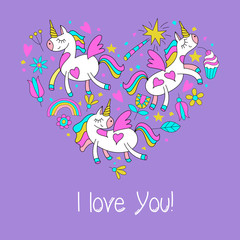 Unicorns Valentine's day illustration.