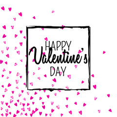 Valentines day card with pink glitter hearts. February 14th. Vector confetti for valentines day card template. Grunge hand drawn texture. Love theme for gift coupons, vouchers, ads, events.