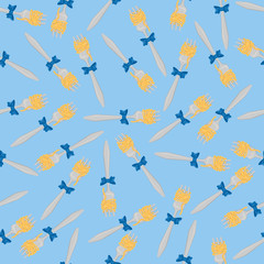 seamless pattern fork with spaghetti and lue bow