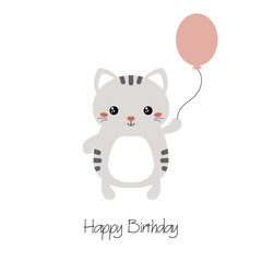 Cat holds a balloon.