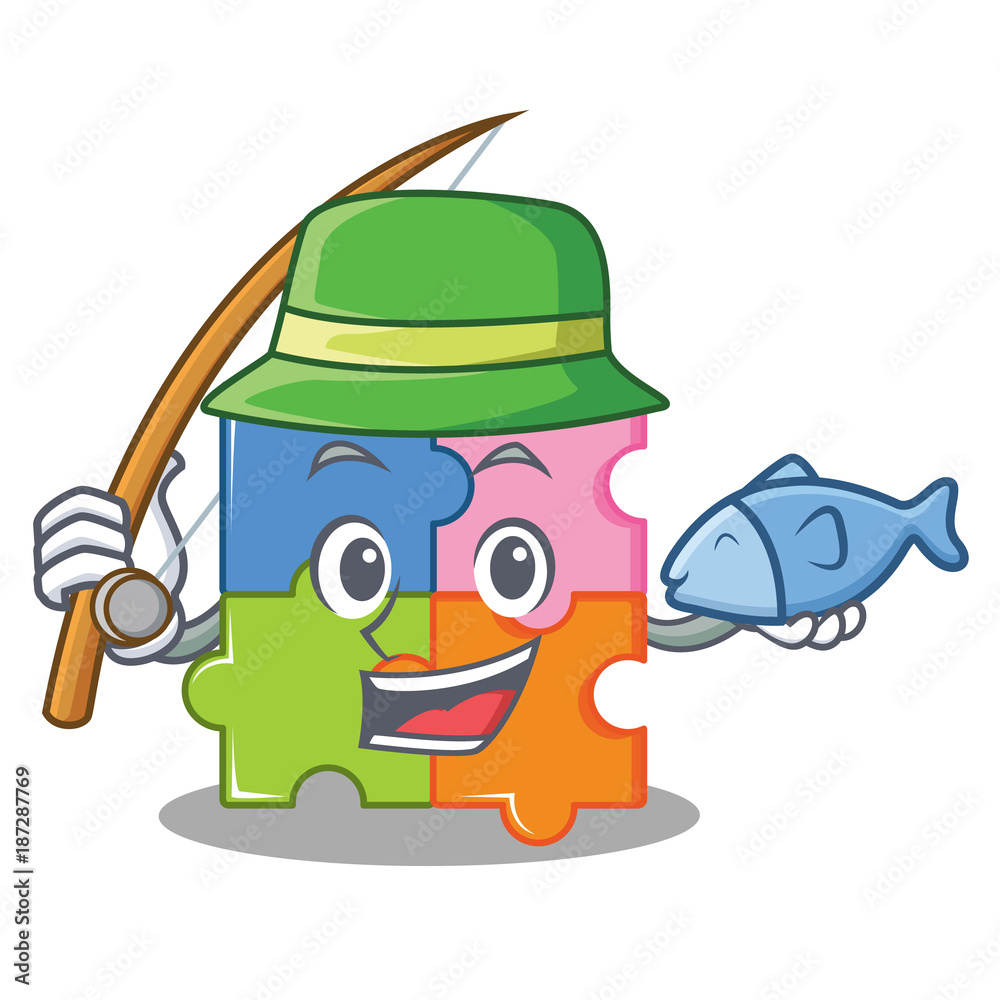 Sticker fishing puzzle mascot cartoon style