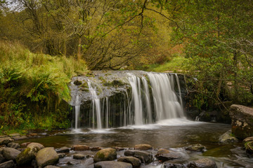 A waterfall in Blaen-y-glyn near Torpantau, Powys, Wales, UK