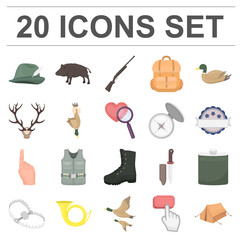 Hunting and trophy cartoon icons in set collection for design. Hunting and equipment vector symbol stock web illustration. © pandavector