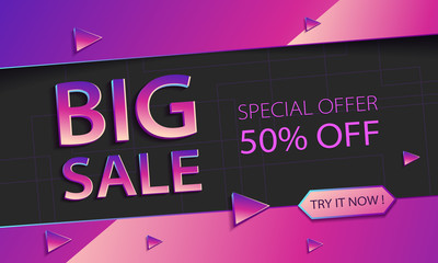 Modern colorful sale banner template design. Big sale, percent 50 discount off. Vector illustration.