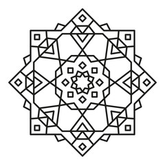 Mandala-Mandala. Round Element For Coloring Book. Black Lines on White lines-simple-90