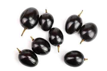 Dark grapes isolated on white background, top view. Flat lay