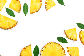 Naklejka premium Sliced pineapple isolated on white background with copy space for your text. Top view