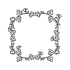 Frame. Flowers and butterflies. Black and white drawing. Isolated vector object.