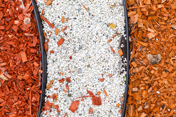 Bark in a flowerbed in landscape design
