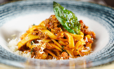 Pasta Fettuccine Bolognese with tomato sauce