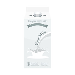 Milk package box mock up with ready milk splash design. Illustrated vector.