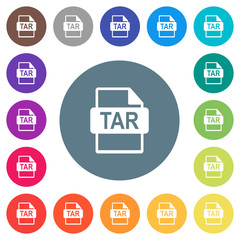 TAR file format flat white icons on round color backgrounds