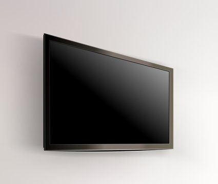 Black LED tv television screen blank on wall background