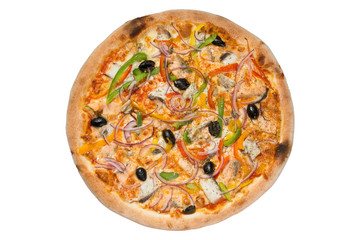 Italian pizza with a bead in the assortment on a white background