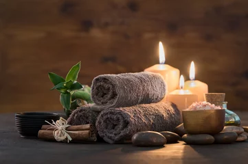 Keuken foto achterwand Spa Beauty spa-behandeling met kaarsen