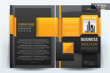 Brochure Cover Layout with Yellow  and Black Geometric , A4 Size Vector Template