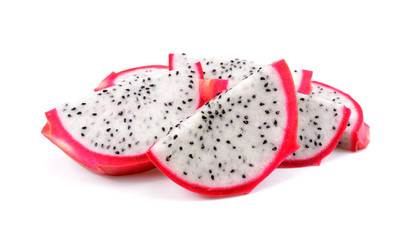 fresh sliced dragon fruit on white background