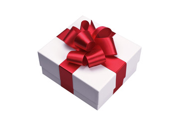 Top view of isolated red ribbon gift box