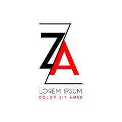 ZA logo letter separated by a black zigzag line - obrazy, fototapety, plakaty