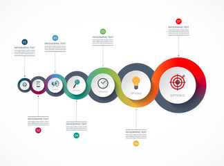 Timeline infographics. Business growth concept. Vector banner with 7 options. Can be used for flow chart, info graph, time line, diagram, step by step template, annual report, web design.