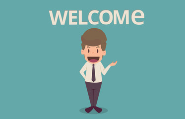 Businessman welcome.cartoon of business success is the concept of the man characters business, the mood of people, can be used as a background, banner, infographic. illustration vector