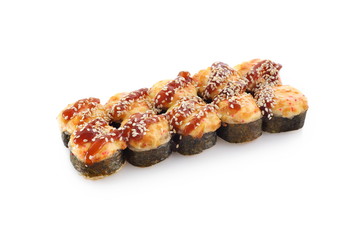 hot sushi roll cheese on a white background isolated